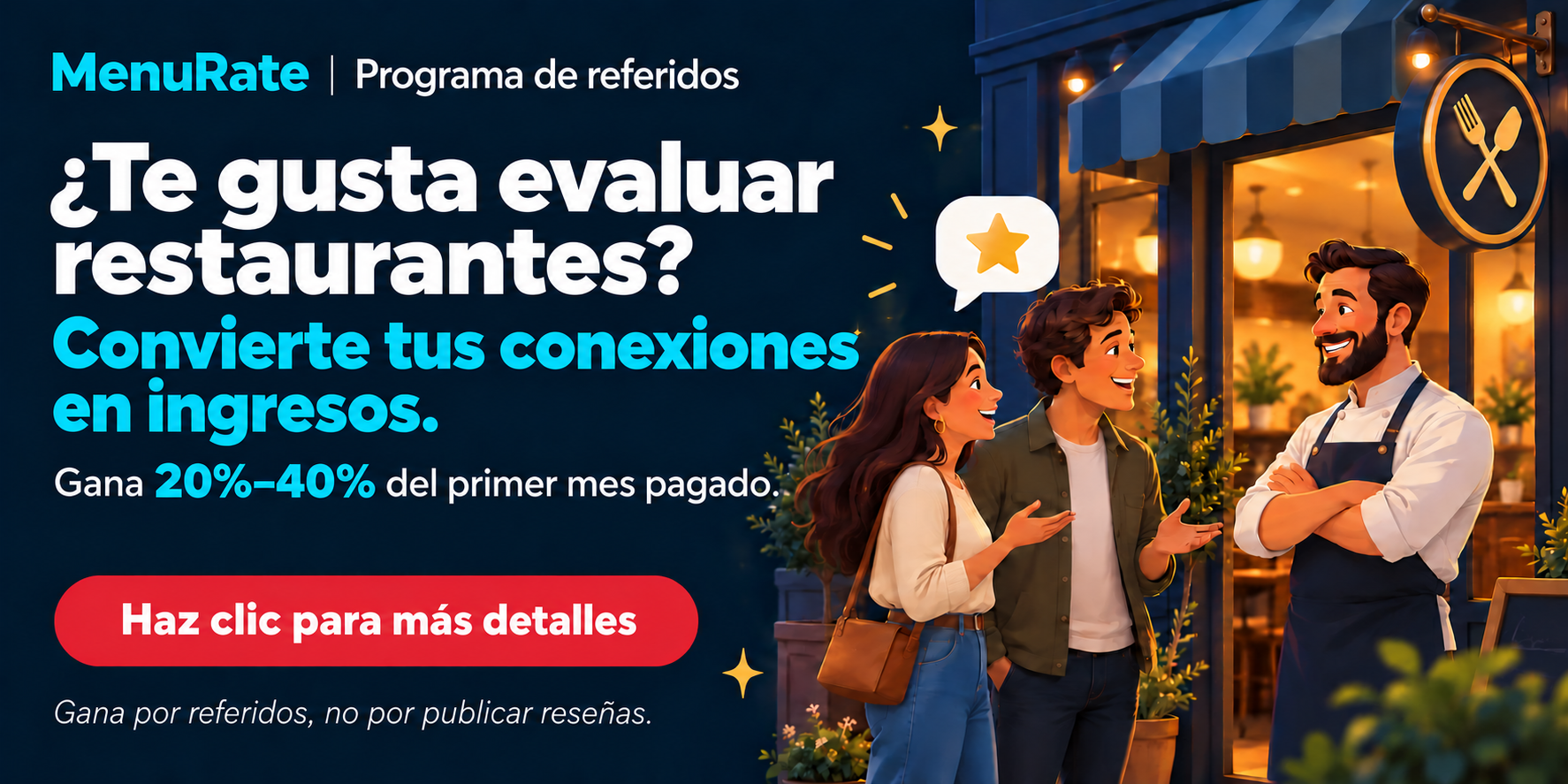 Programa de afiliados de MenuRate: gana por conectar restaurantes con nuestro servicio.